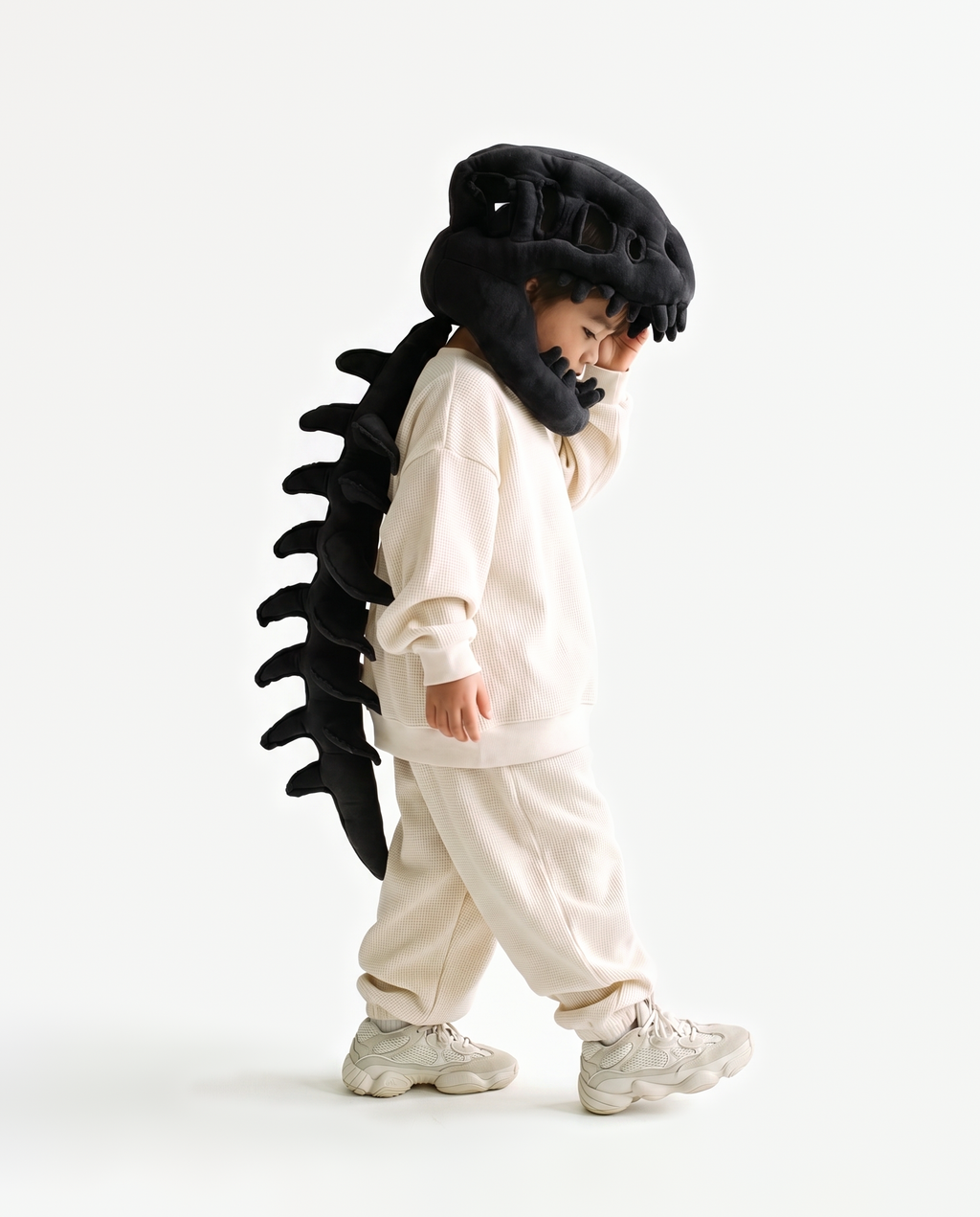 Black Dinosaur Skeleton Costume, front view side view
