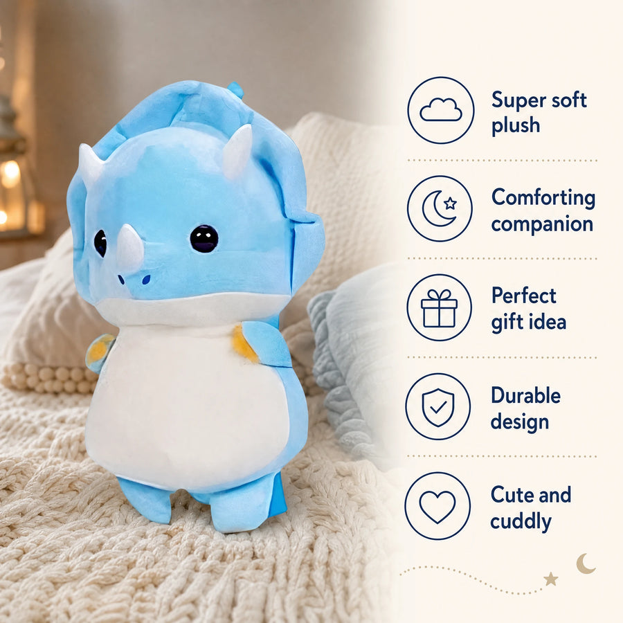 Dinosaur Backpack Plush Triceratops in Soft Blue - Bénéfices produit