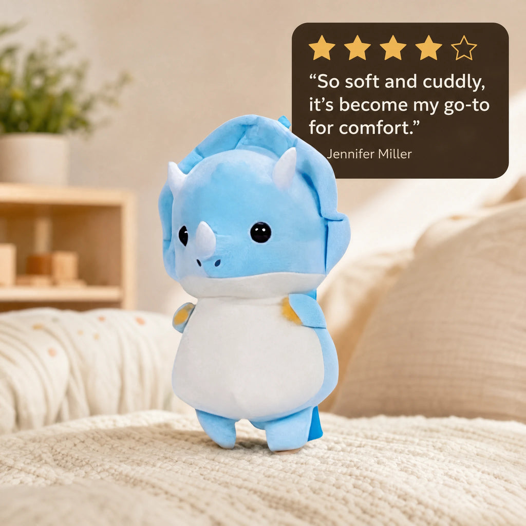 Dinosaur Backpack Plush Triceratops in Soft Blue - Image témoignage