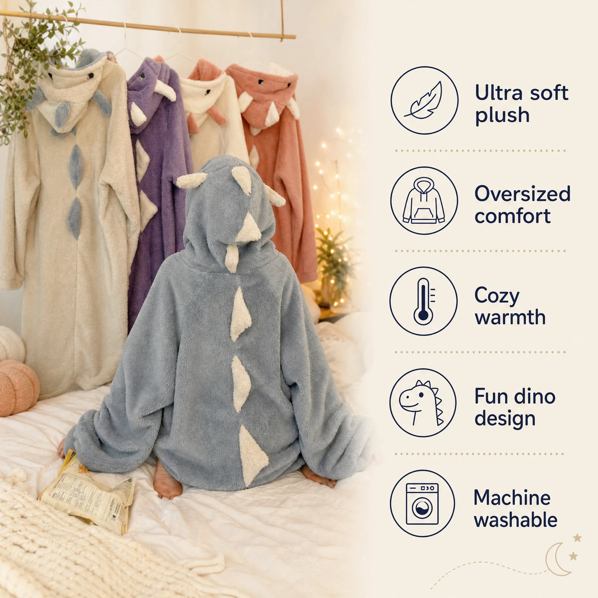 Dinosaur Hoodie Blanket with Plush Dragon Scales - Bénéfices produit