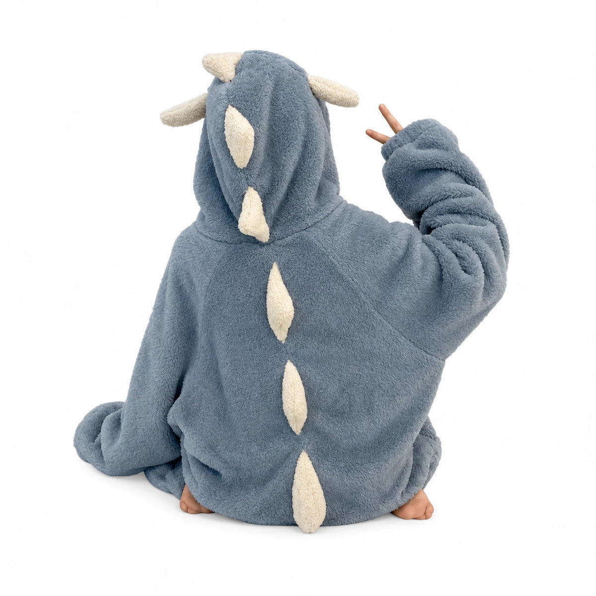 Dinosaur Hoodie Blanket with Plush Dragon Scales - Blue