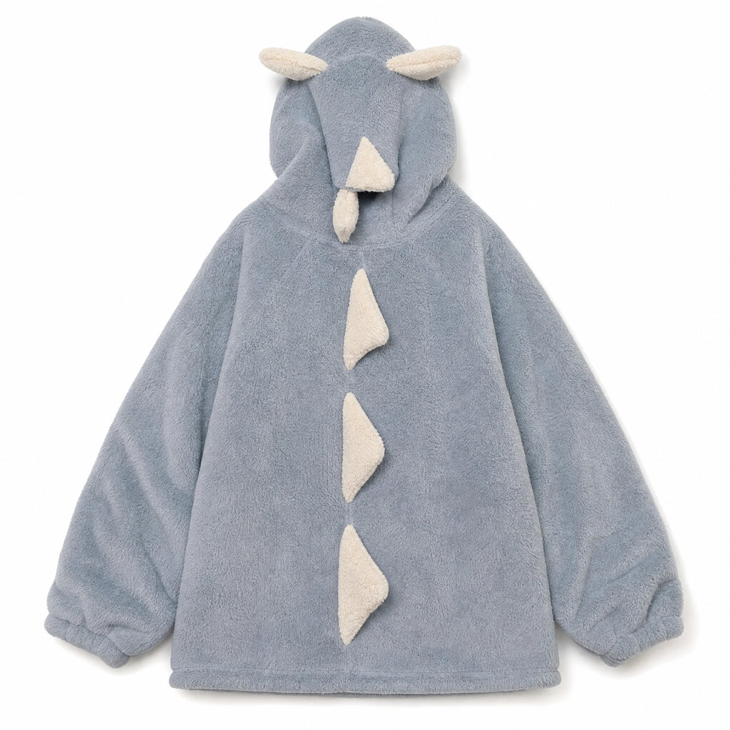 Dinosaur Hoodie Blanket with Plush Dragon Scales - Fond blanc