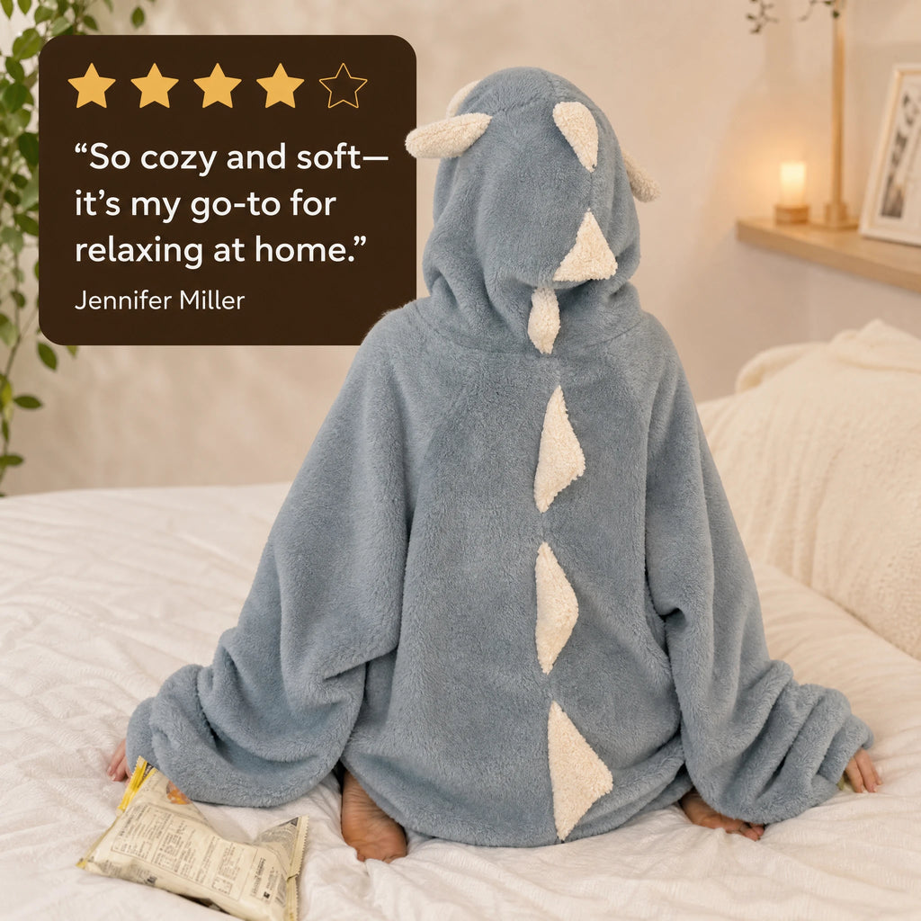 Dinosaur Hoodie Blanket with Plush Dragon Scales - Image témoignage