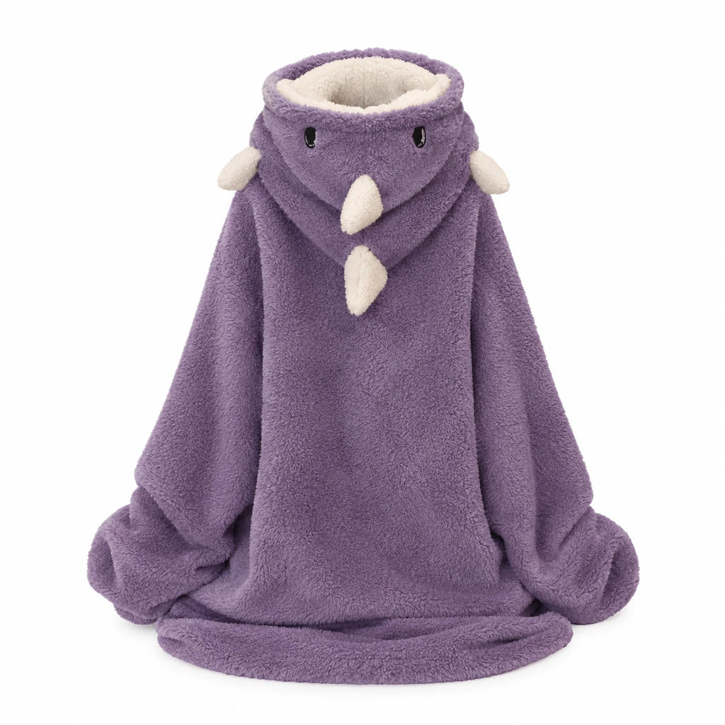 Dinosaur Hoodie Blanket with Plush Dragon Scales - Purple