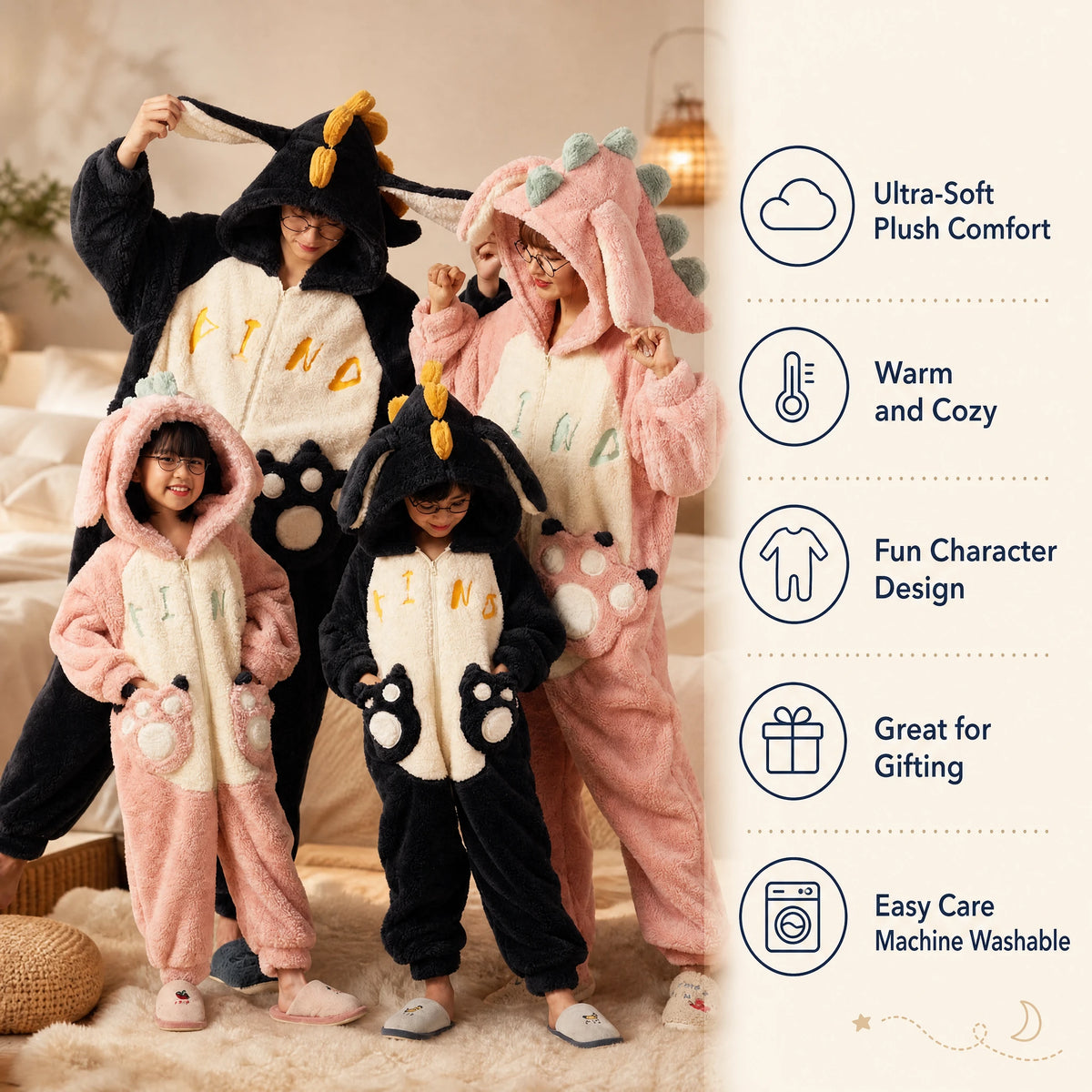 Dinosaur Onesie Pajamas with Hood and Paw Prints - Bénéfices produit
