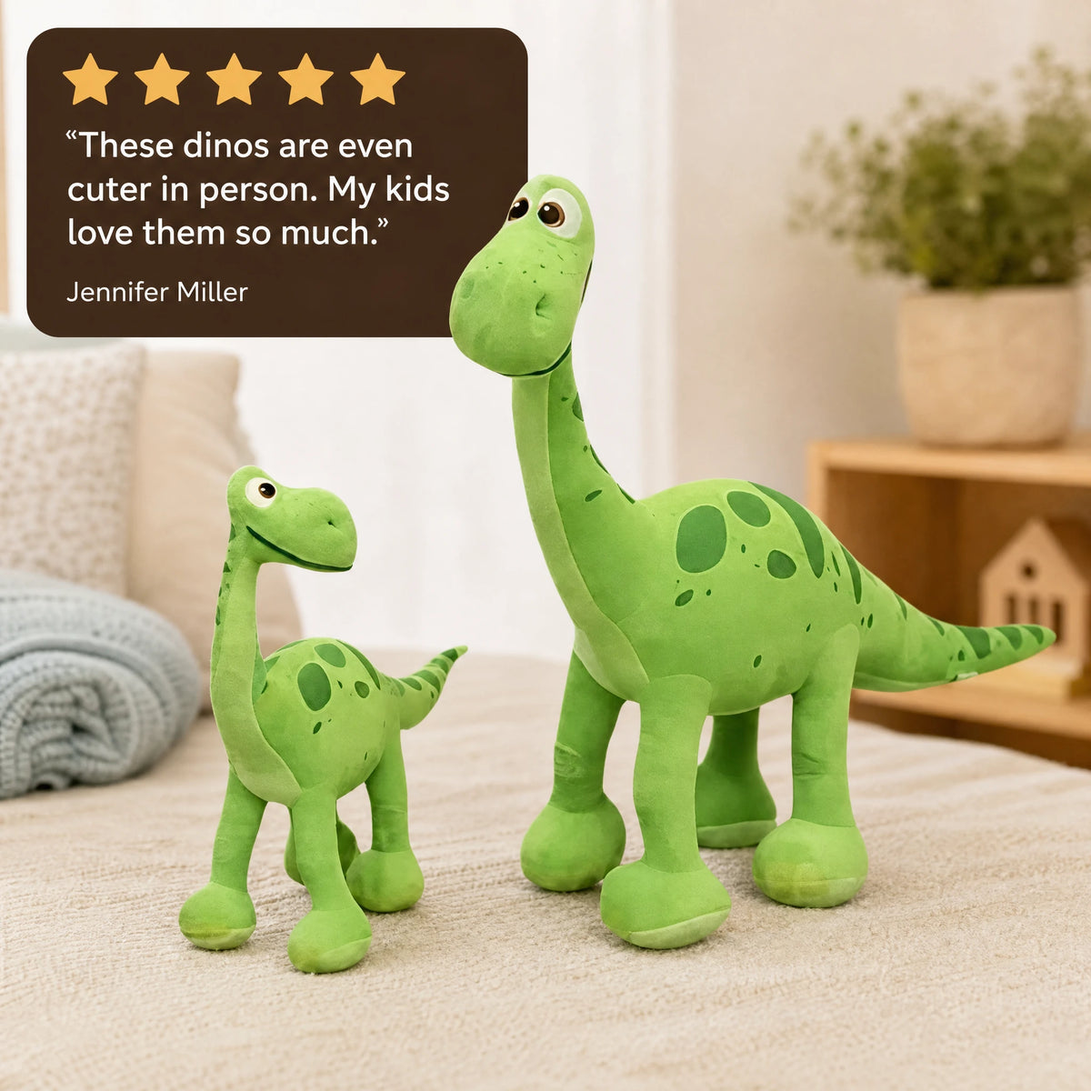 Dinosaur Plush – Long-Necked Brontosaurus in Green - Image témoignage