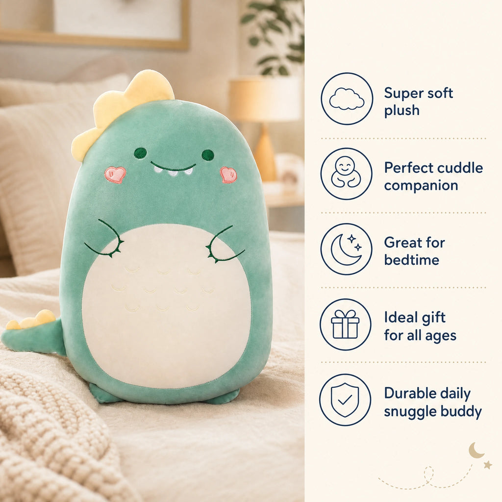 Dinosaur Plush Pillow – Soft Cuddly Buddy with Chubby Design - Bénéfices produit