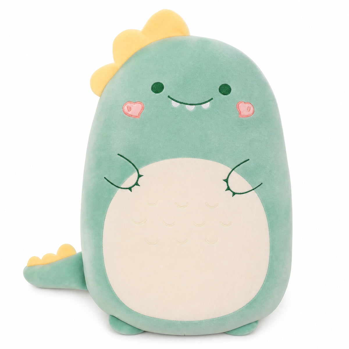 Dinosaur Plush Pillow – Soft Cuddly Buddy with Chubby Design - Fond blanc