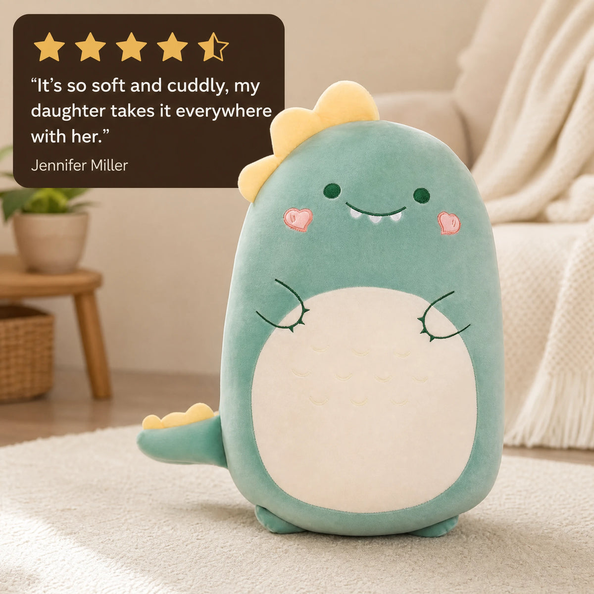 Dinosaur Plush Pillow – Soft Cuddly Buddy with Chubby Design - Image témoignage