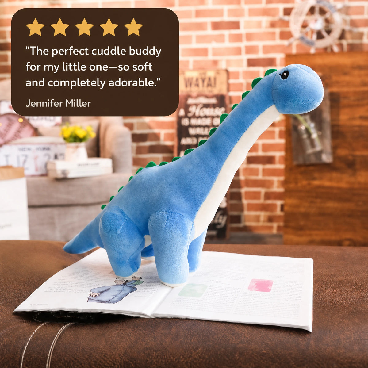 Dinosaur Plush Toy Long Neck Brachiosaurus Blue - Image témoignage