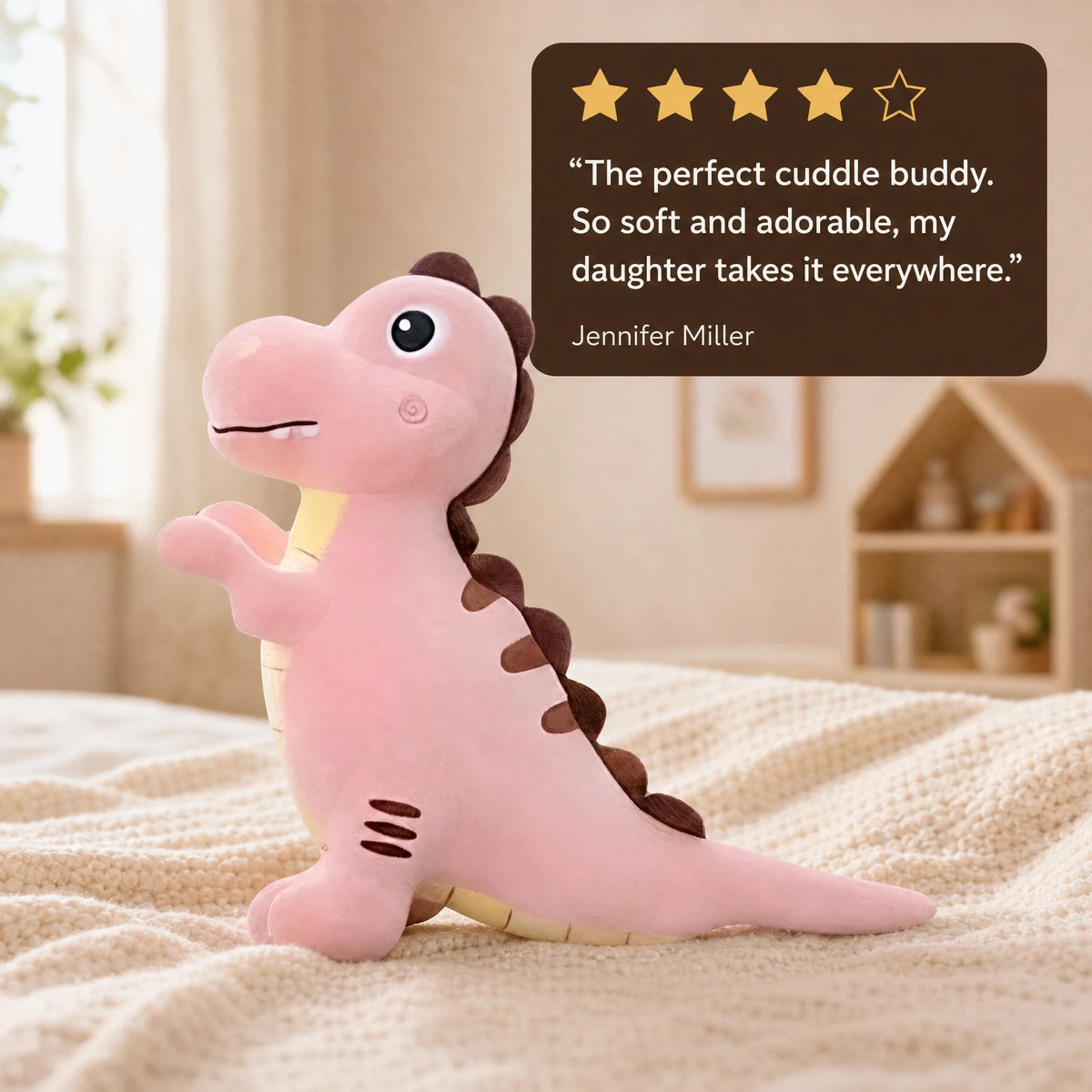 Dinosaur Plush Toy Pink T-Rex with Brown Spikes - Image témoignage