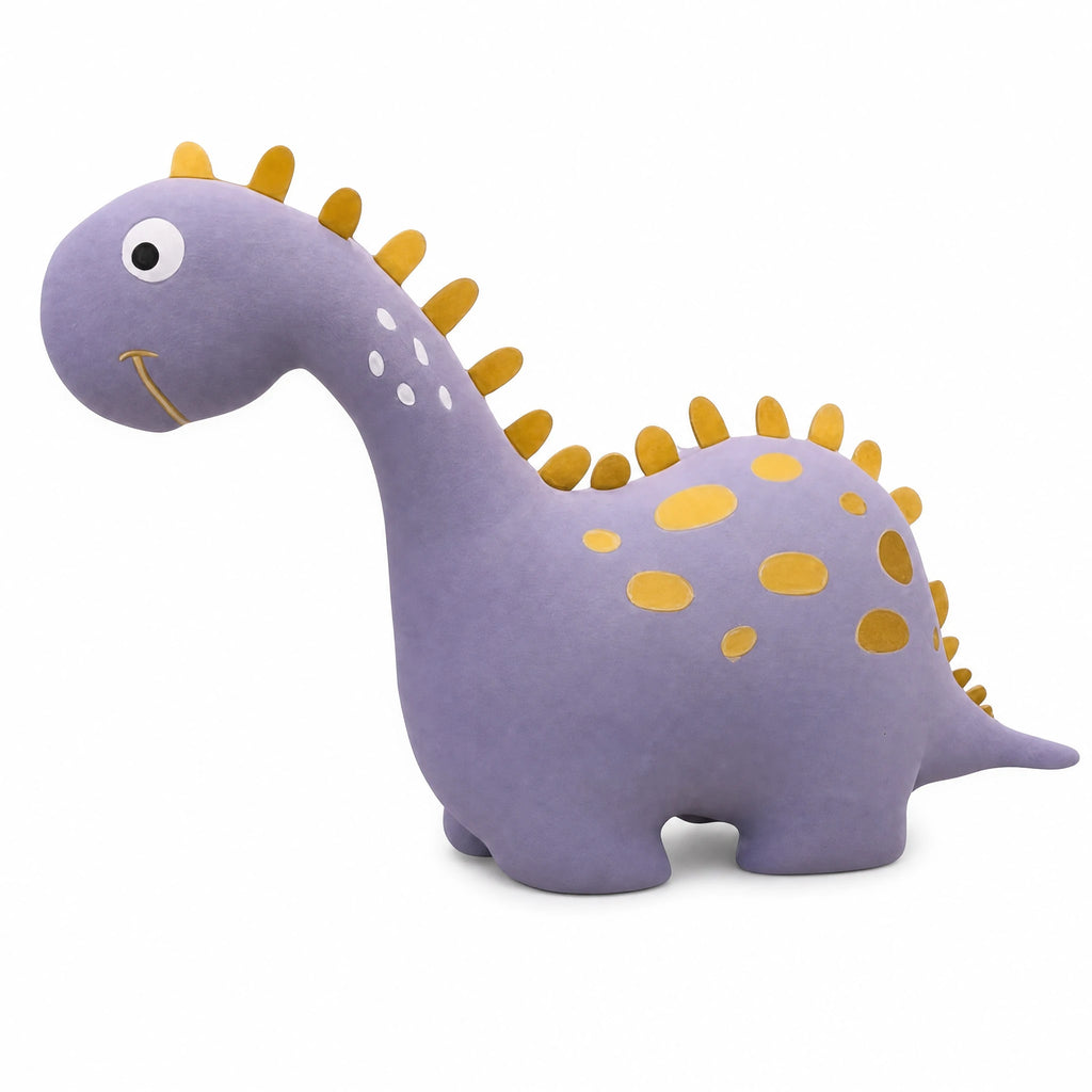 Dinosaur Plush Toy, Purple with Golden Spikes and Spots - Fond blanc