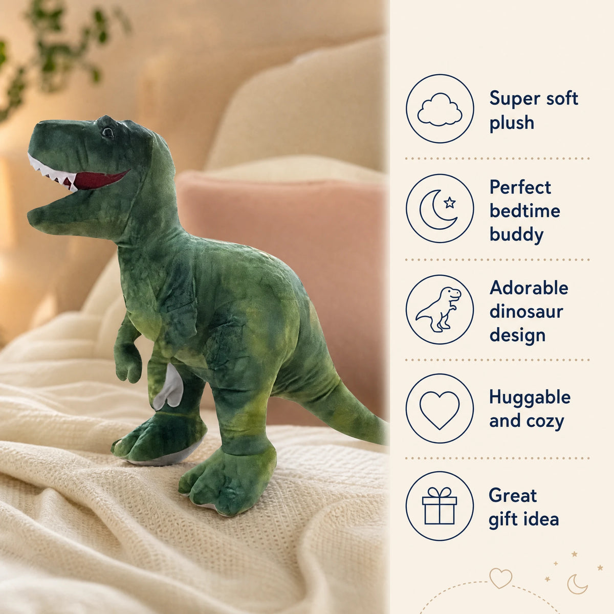 Dinosaur Plush Toy – T-Rex Stuffed Animal with Open Jaw - Bénéfices produit