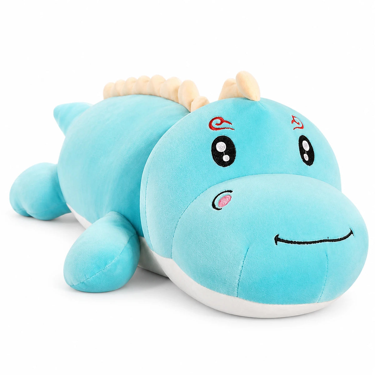 Dinosaur Plush Toy with Gentle Expression and Soft Texture - Blue / Smiling / 19in / 50cm … (5 tailles)