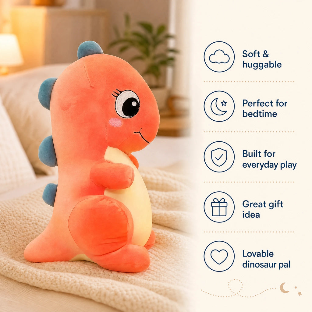 Dinosaur Plush Toy with Spikes and Embroidered Smile - Bénéfices produit