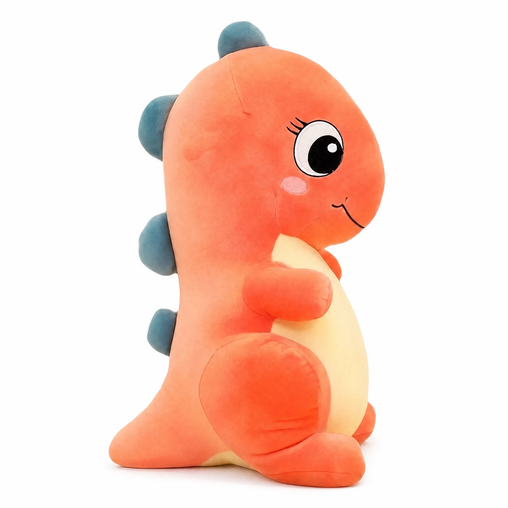 Dinosaur Plush Toy with Spikes and Embroidered Smile - Fond blanc