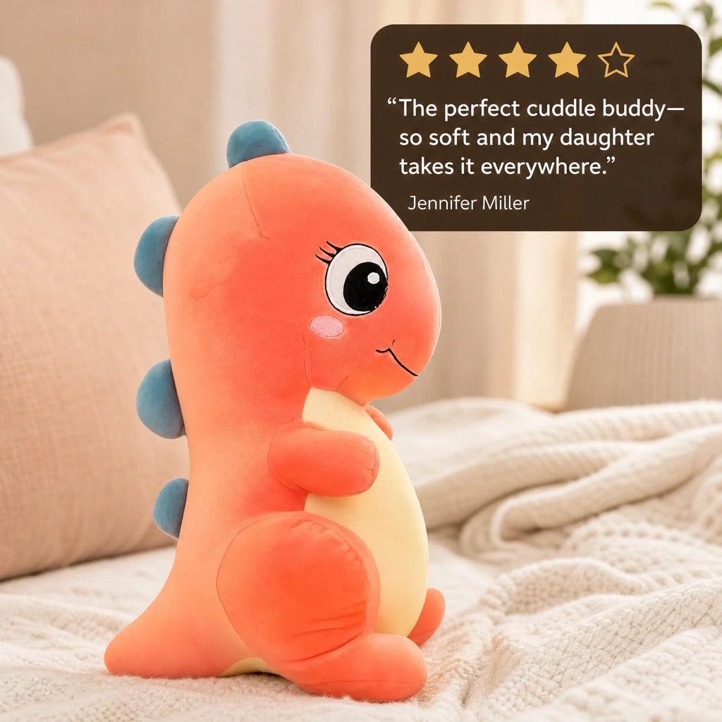 Dinosaur Plush Toy with Spikes and Embroidered Smile - Image témoignage
