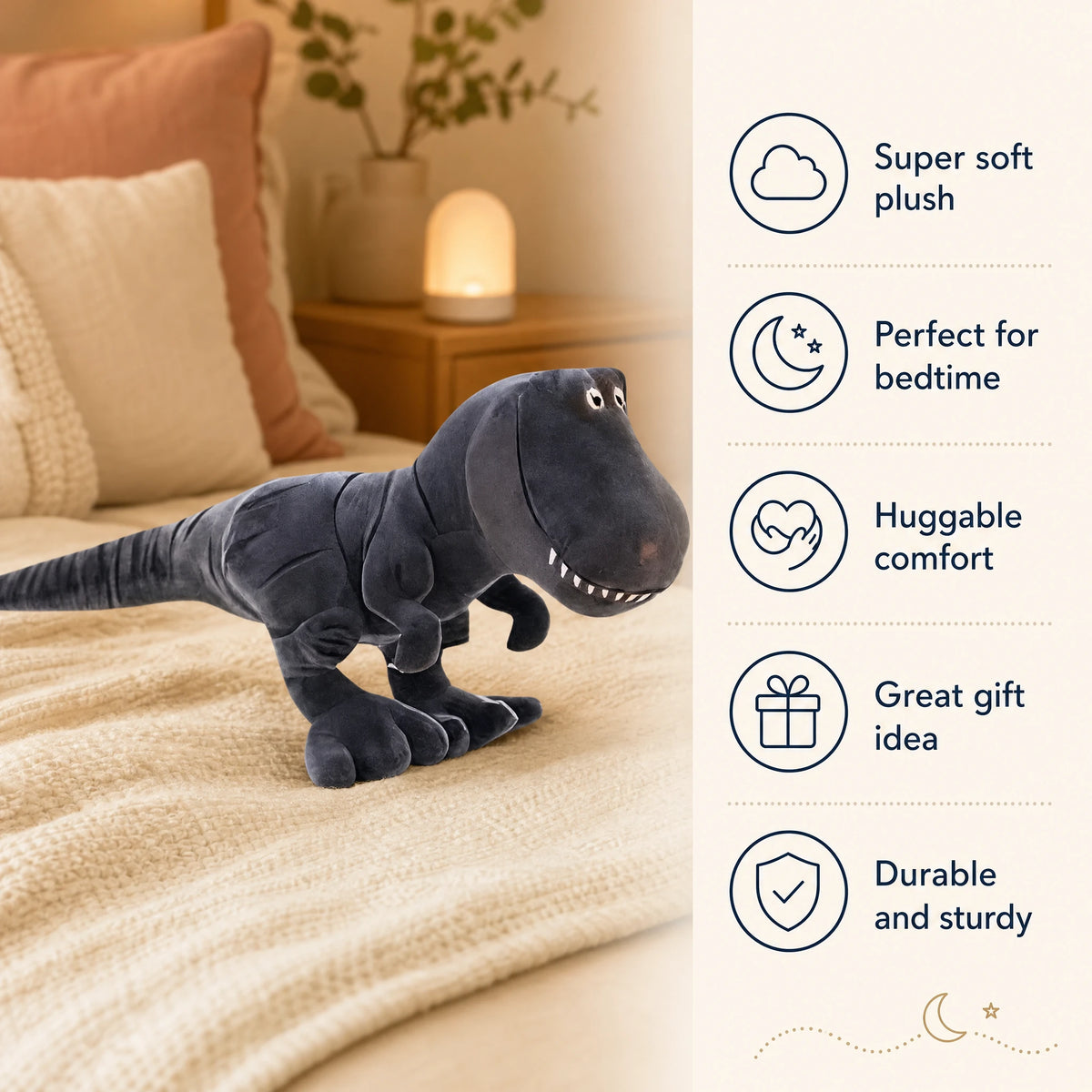 Dinosaur Plush Tyrannosaurus Rex Soft Gray T-Rex - Bénéfices produit