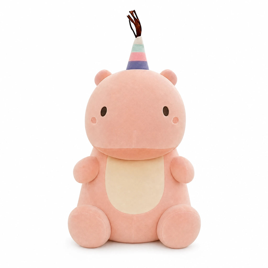 Dinosaur Plush with Rainbow Hat and Pastel Colors - Fond blanc
