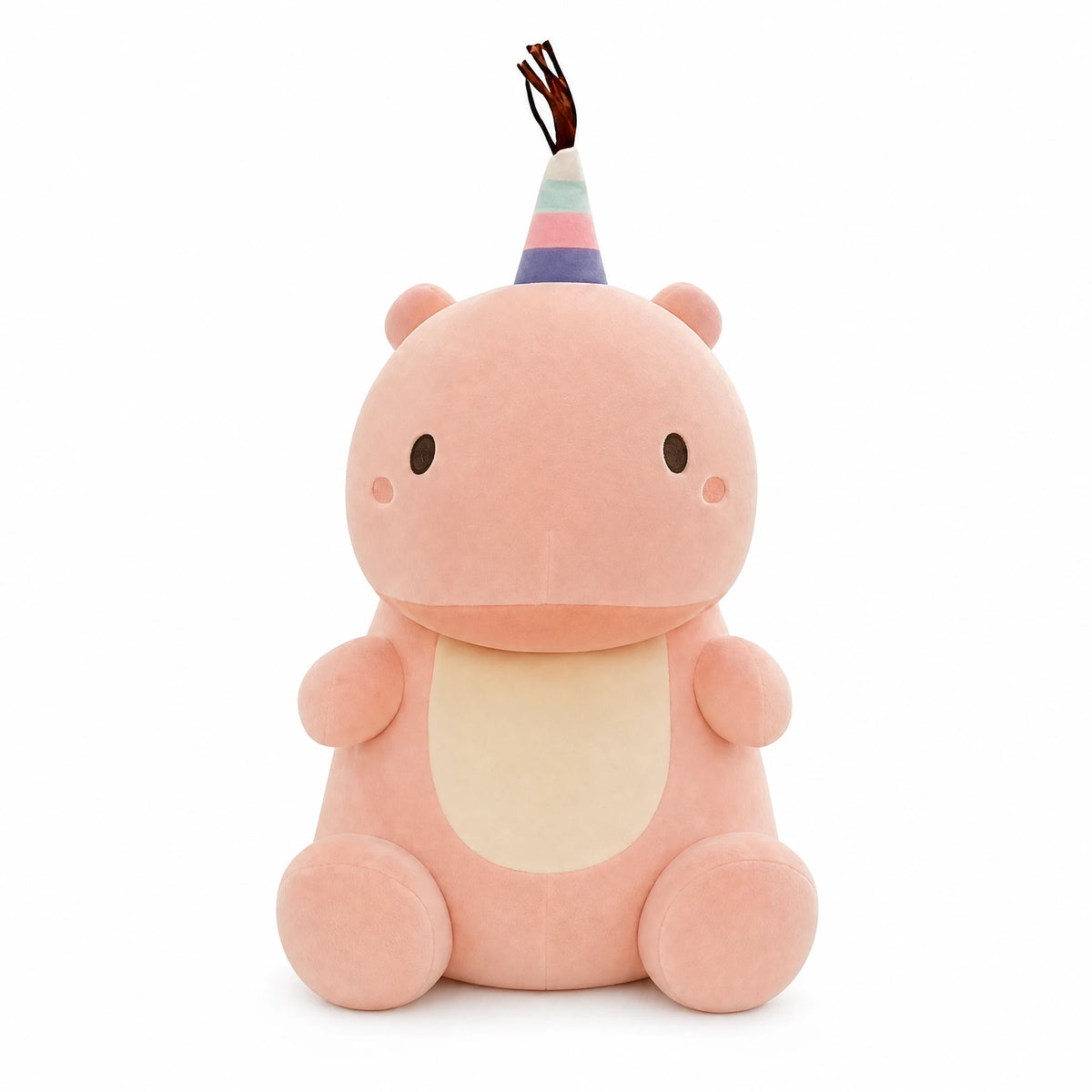 Dinosaur Plush with Rainbow Hat and Pastel Colors - Fond blanc
