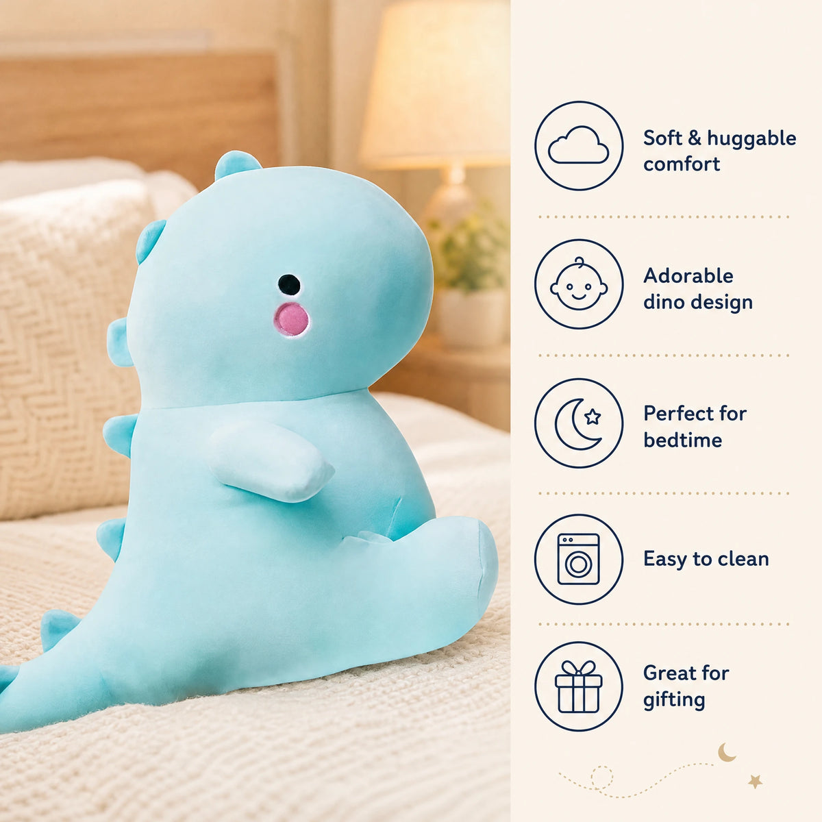 Dinosaur Plush with Spikes – Blue Sitting Design - Bénéfices produit