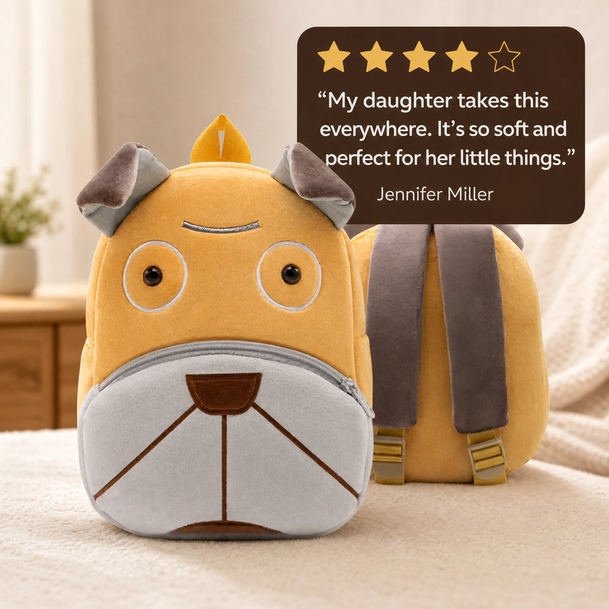 Dog Backpack Plush with Adjustable Straps for Toddlers - Image témoignage