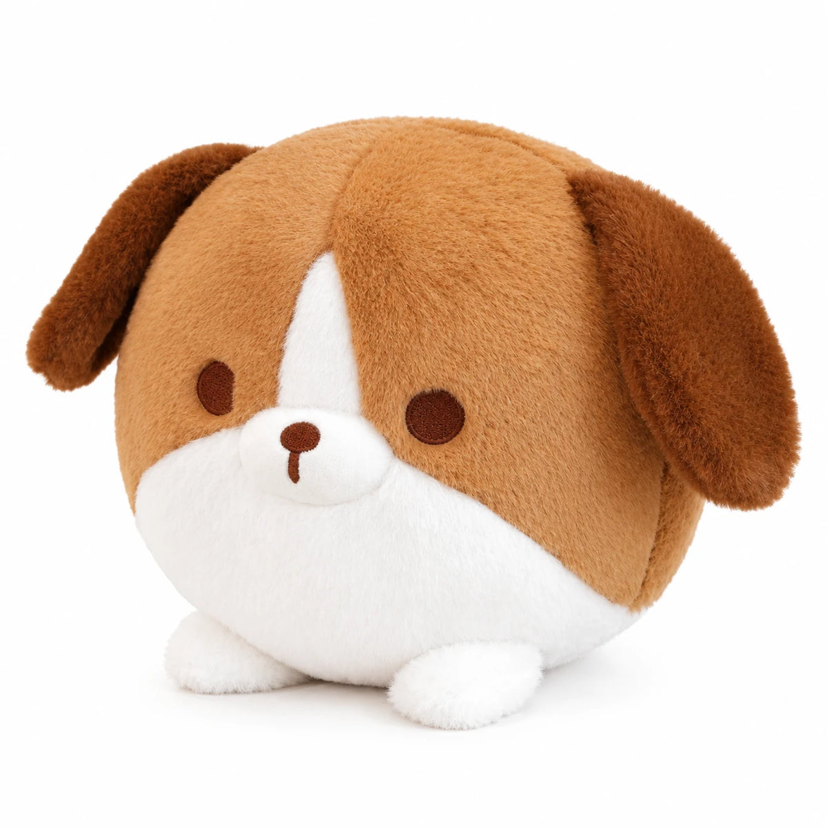 Dog Plush - Round Kawaii Fluffy Design Collection - White Brown / 12in / 30cm … (2 tailles)