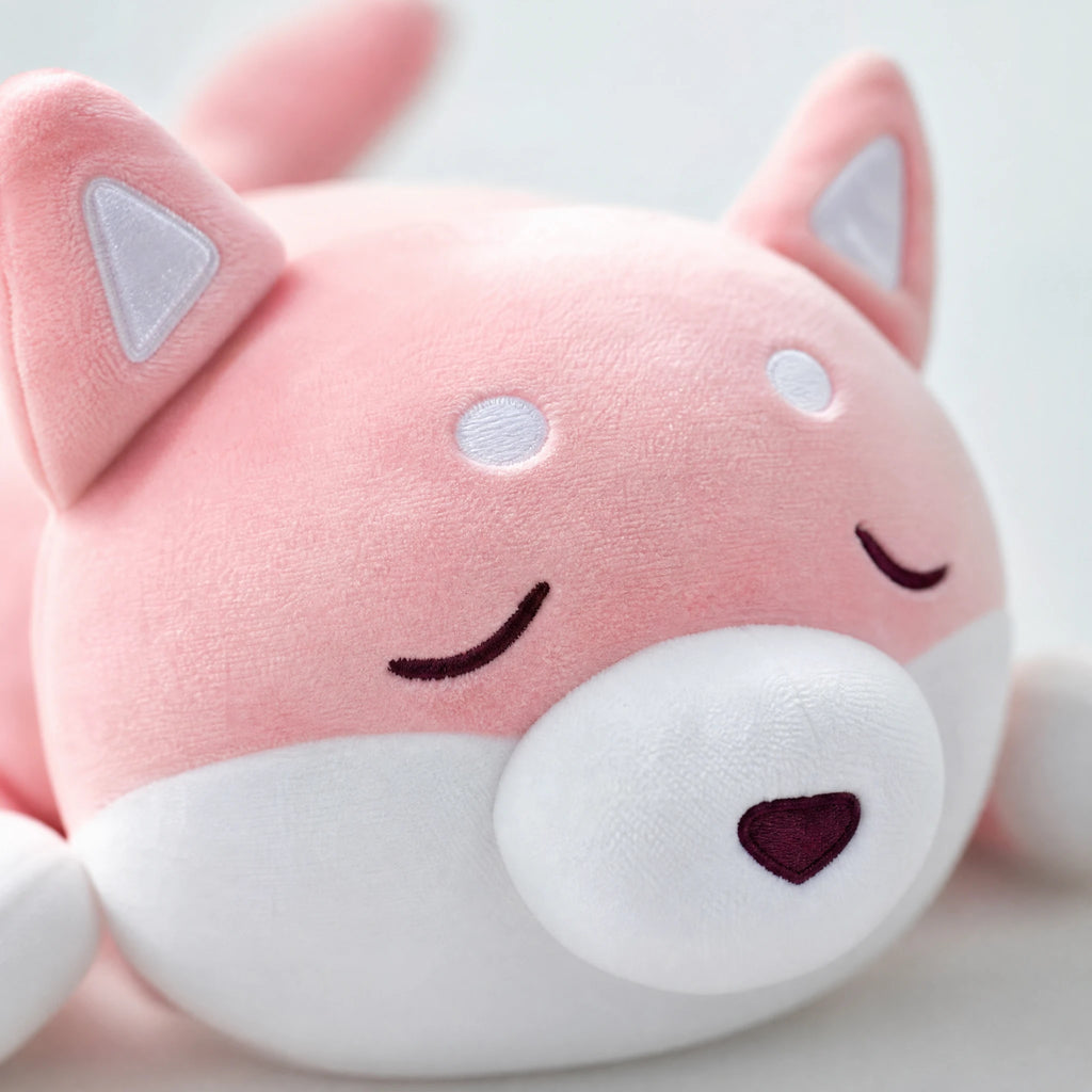 Dog Plush Toy Pink Sleeping Design with Closed Eyes - Détail matière