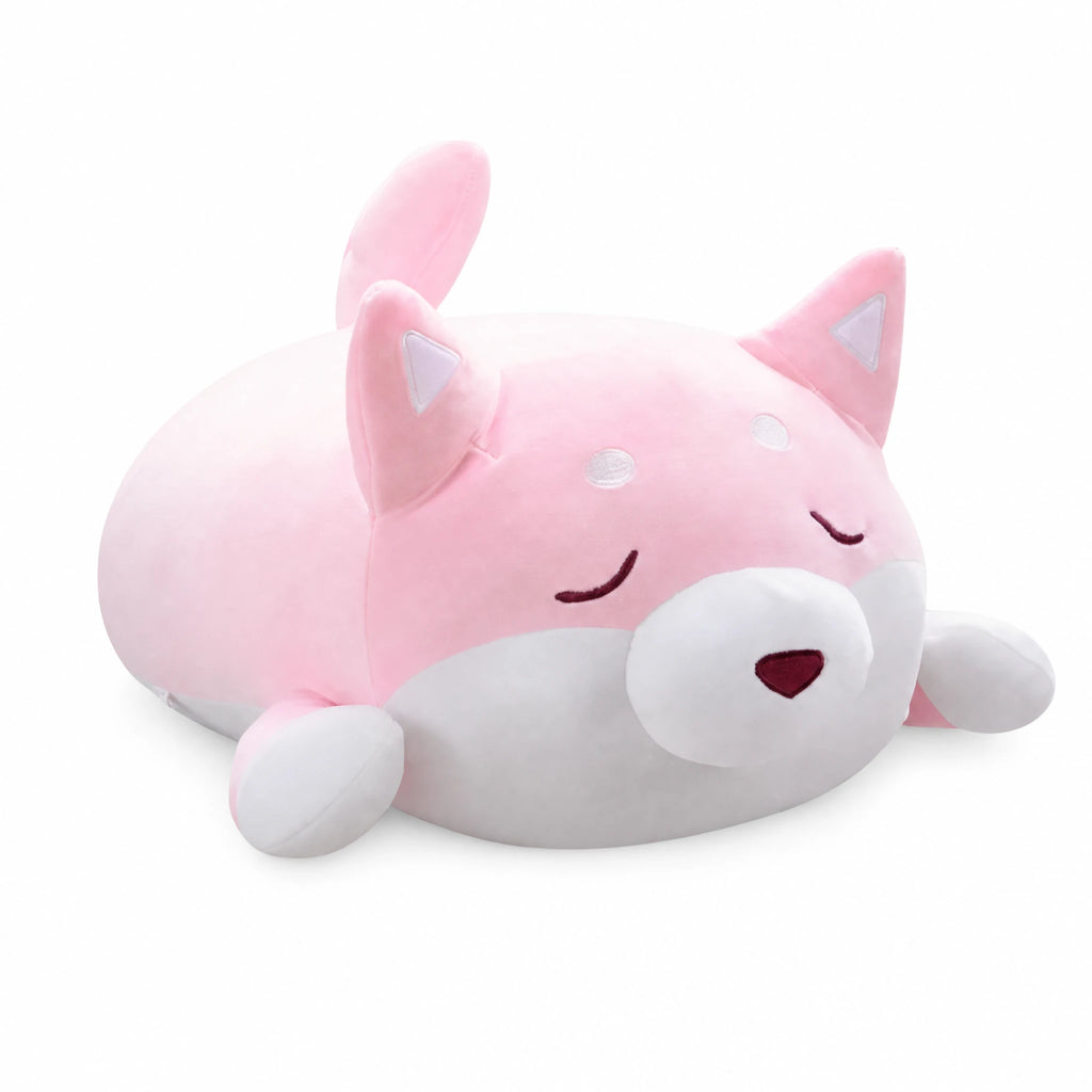 Dog Plush Toy Pink Sleeping Design with Closed Eyes - Fond blanc