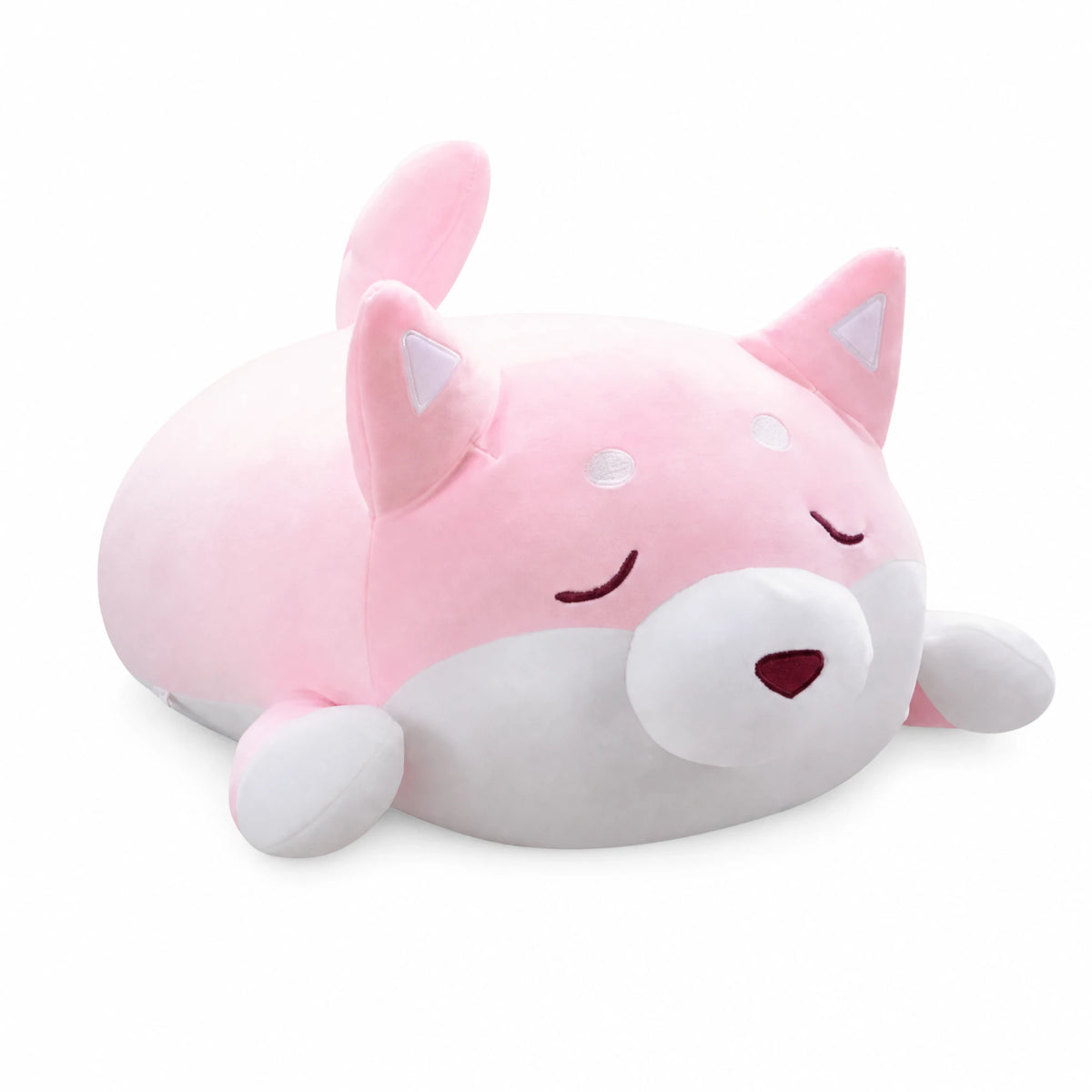 Dog Plush Toy Pink Sleeping Design with Closed Eyes - Fond blanc