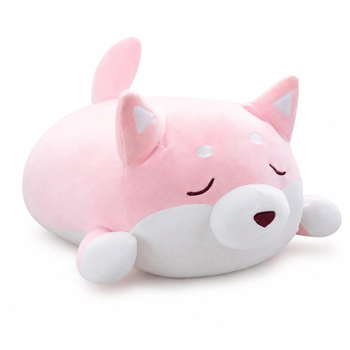 Dog Plush Toy Pink Sleeping Design with Closed Eyes - Fond blanc, autre angle