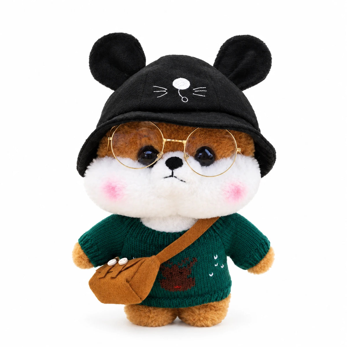 Dog Plush Toy, Shiba with Sunglasses and Outfit - Brown Black Hat