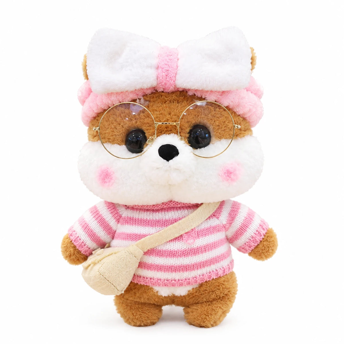 Dog Plush Toy, Shiba with Sunglasses and Outfit - Brown White Bow