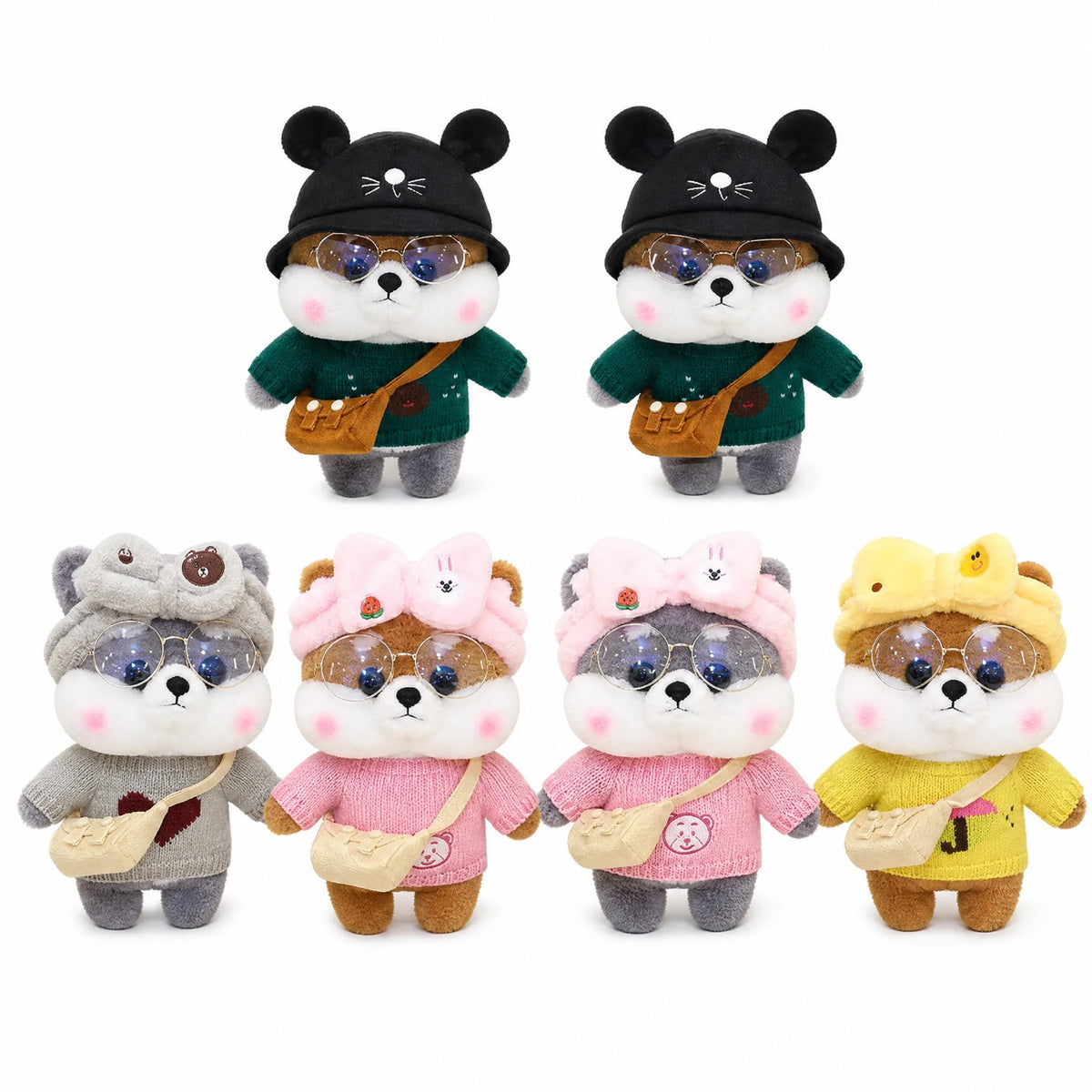 Dog Plush Toy, Shiba with Sunglasses and Outfit - Fond blanc