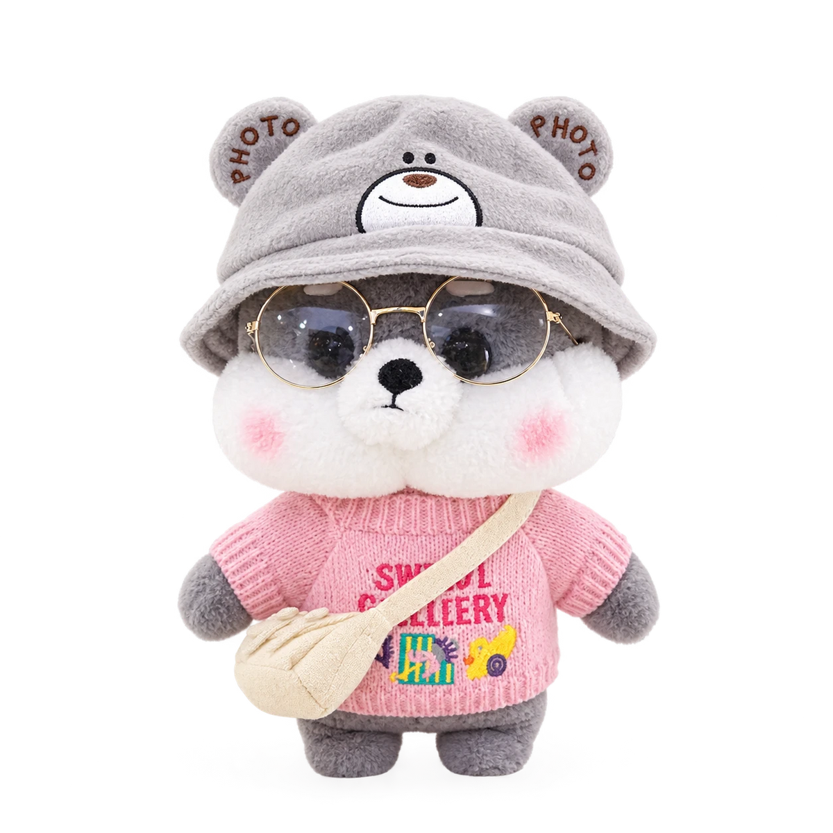 Dog Plush Toy, Shiba with Sunglasses and Outfit - Gray Bear Hat