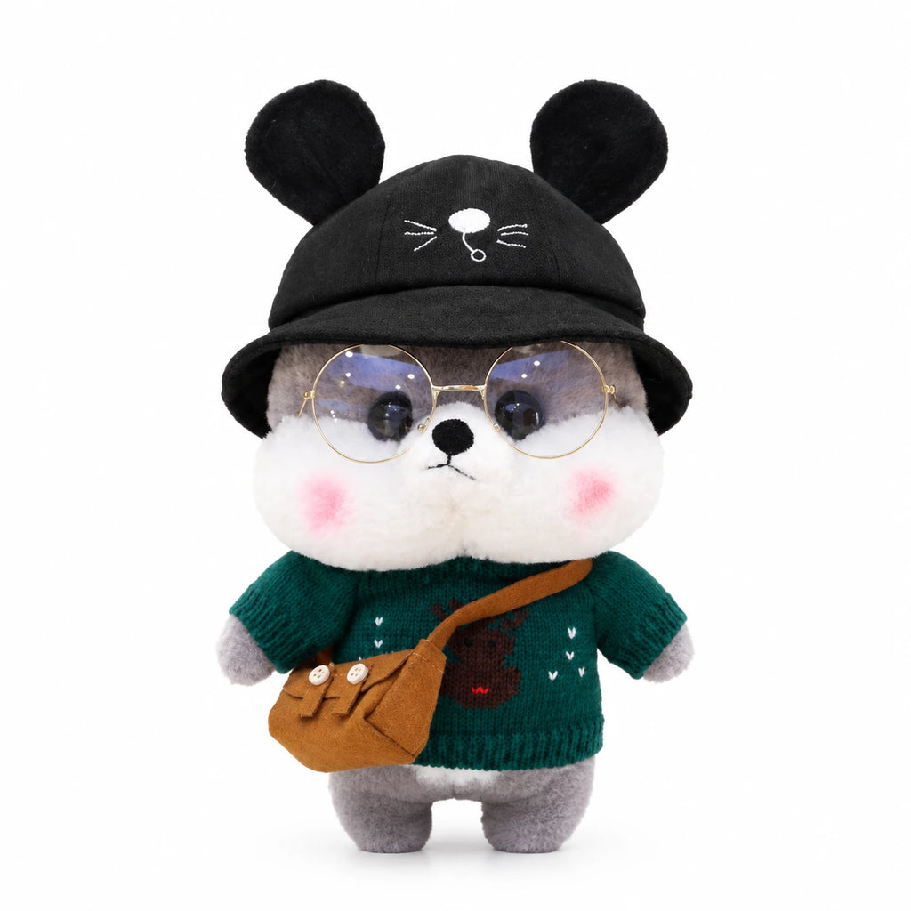 Dog Plush Toy, Shiba with Sunglasses and Outfit - Gray Black Hat