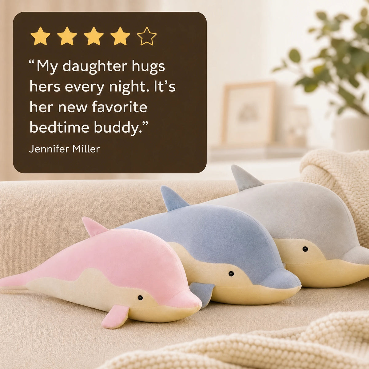 Dolphin Plush Toy with Soft Cotton Fill Pastel Colors - Image témoignage