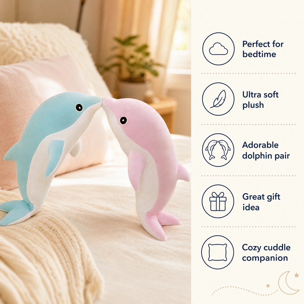 Dolphin Plush with Soft Cotton Fill and Cuddly Shape - Bénéfices produit