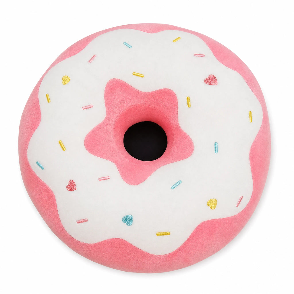 Donut Cushion Plush with Pastel Icing and Sprinkles - Fond blanc