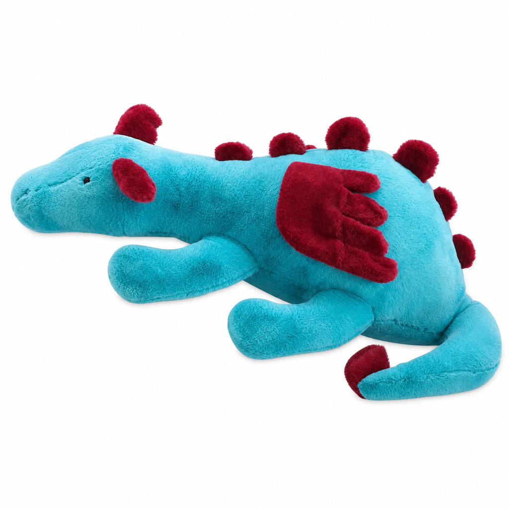 Dragon Plush Pillow with Turquoise Body and Red Spikes - Fond blanc