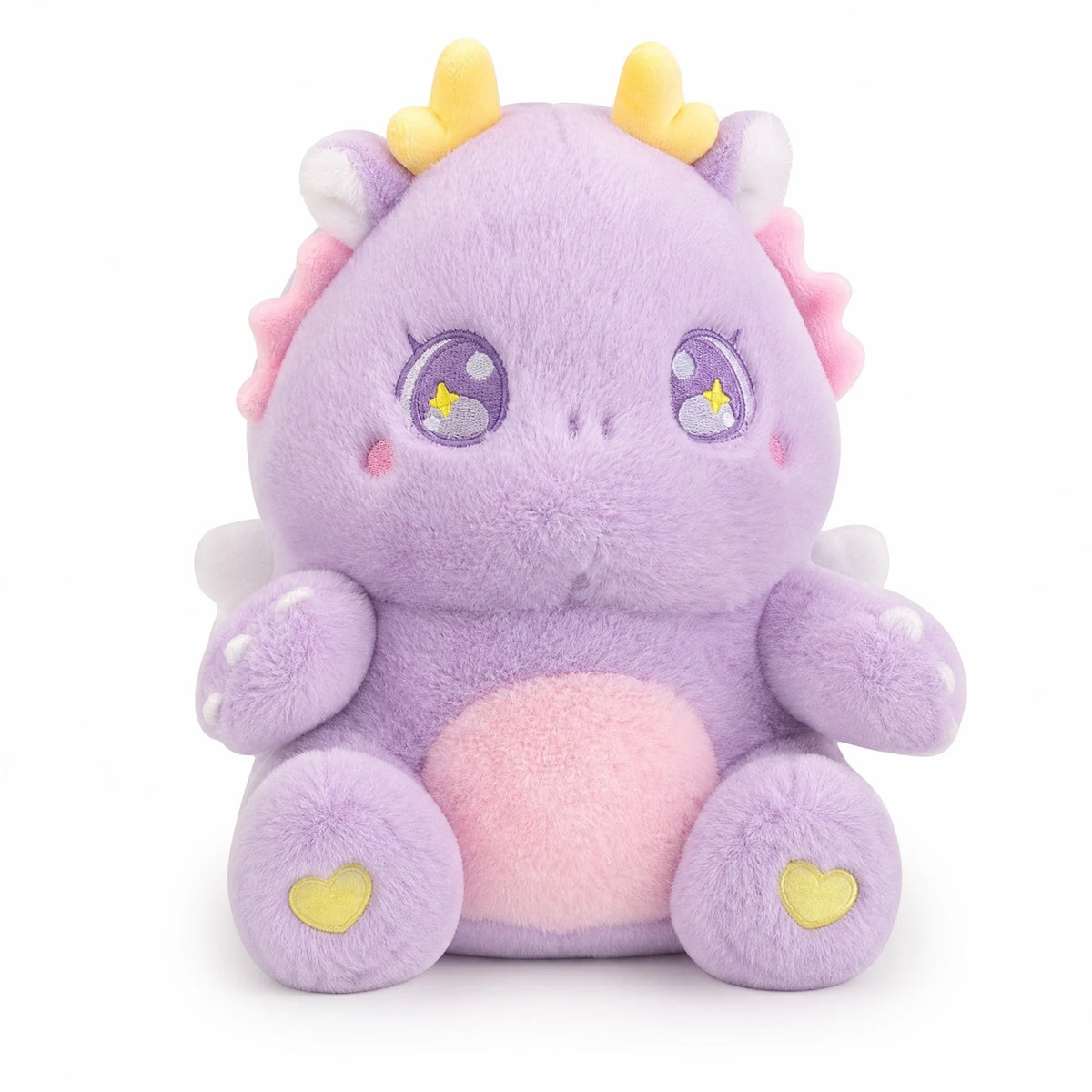 Dragon Plush Toy with Kawaii Eyes and Pastel Colors - Fond blanc