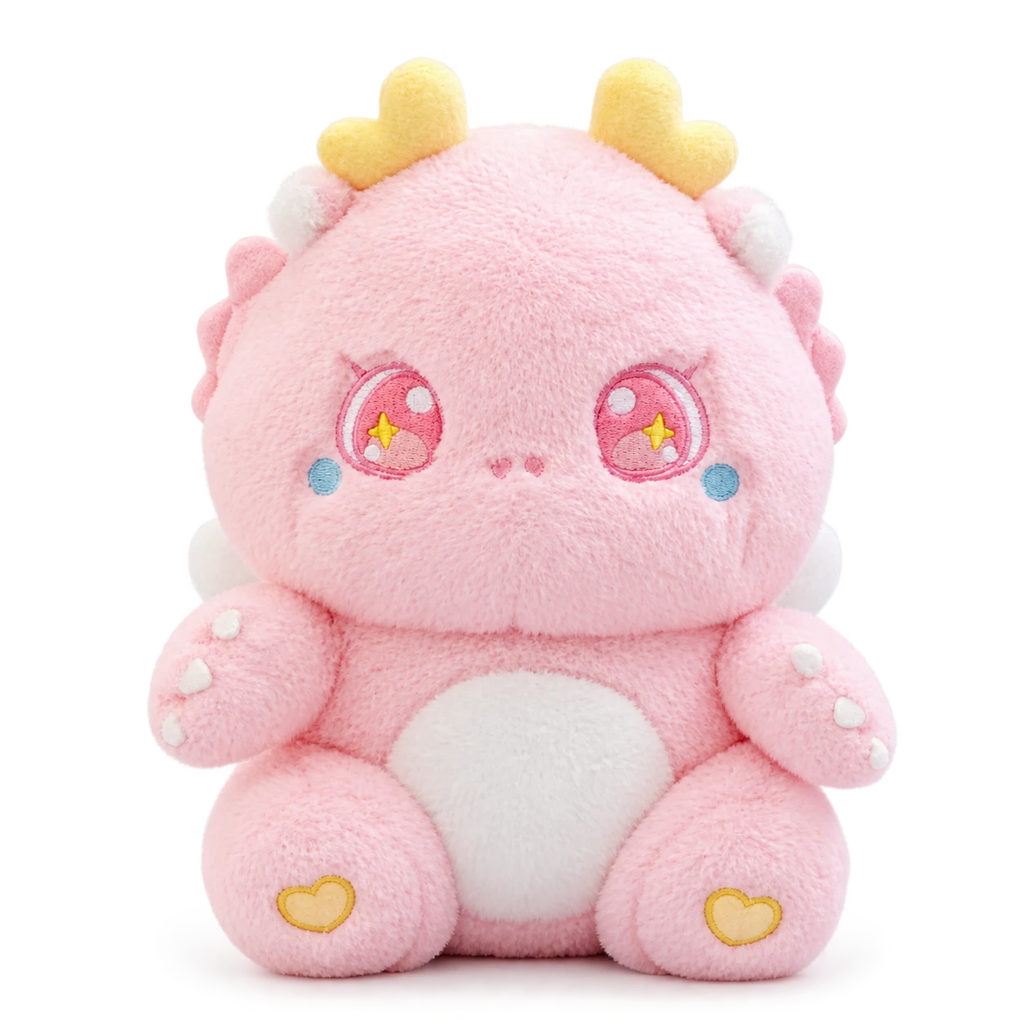 Dragon Plush Toy with Kawaii Eyes and Pastel Colors - Pink