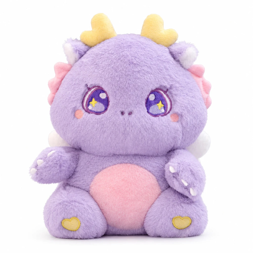 Dragon Plush Toy with Kawaii Eyes and Pastel Colors - Purple