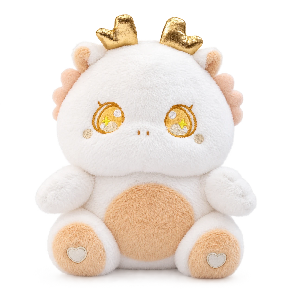 Dragon Plush Toy with Kawaii Eyes and Pastel Colors - White