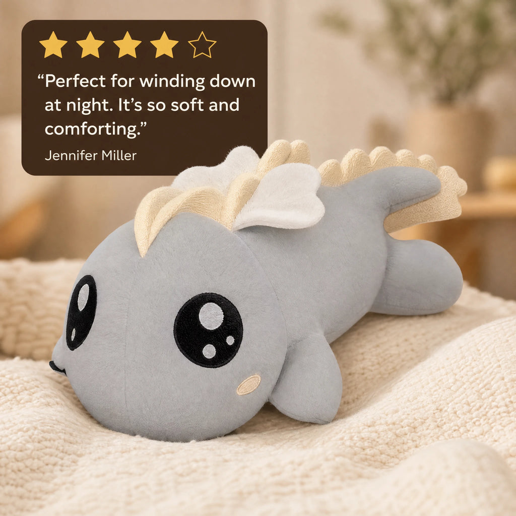 Dragon Plush Toy with Soft Gray Body and Golden Mane - Image témoignage