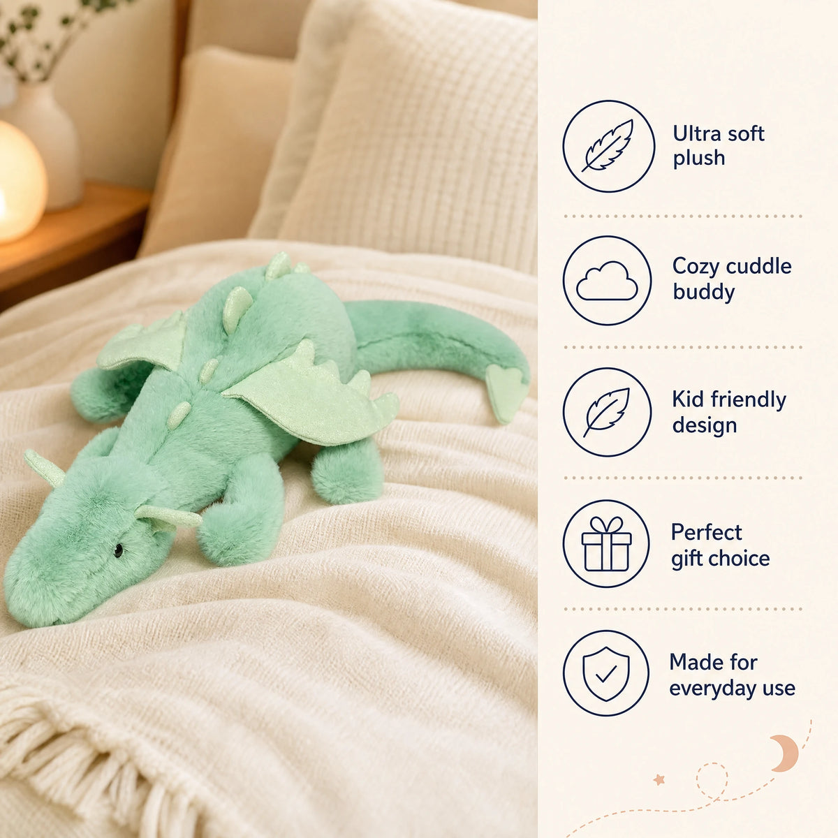 Dragon Plush Toy with Wings and Spikes, Soft Cuddly Design - Bénéfices produit