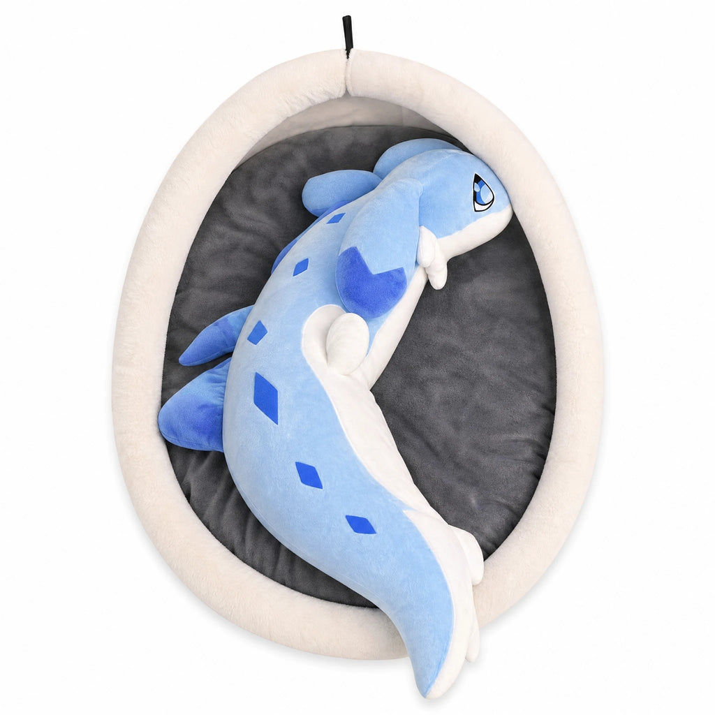 Dragon Plush with Blue Scales, Soft Long Body Design - Fond blanc