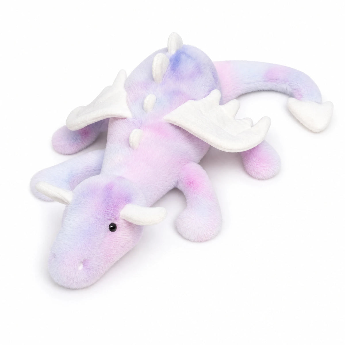 Dragon Plush with Embroidered Wings in Pastel Colors - Fond blanc