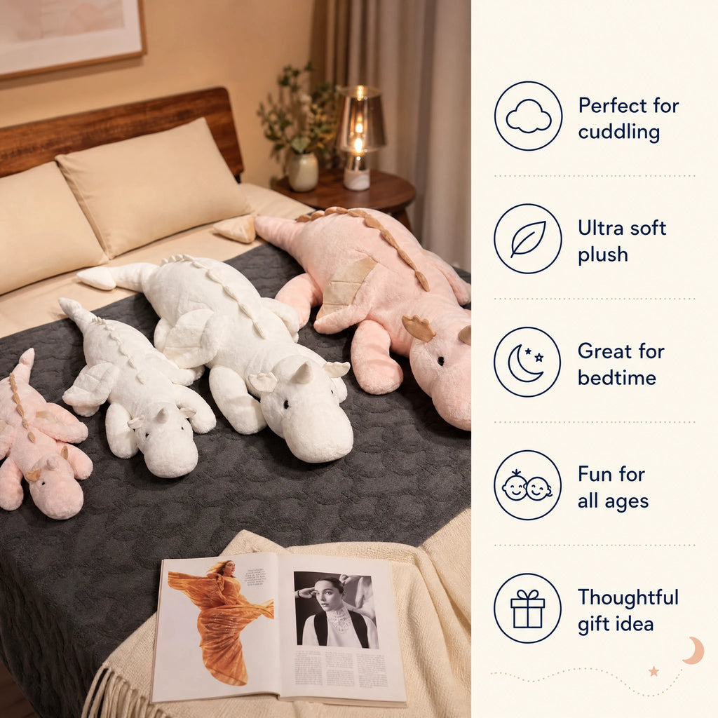 Dragon Plush with Wings and Horn in Pink or White - Bénéfices produit