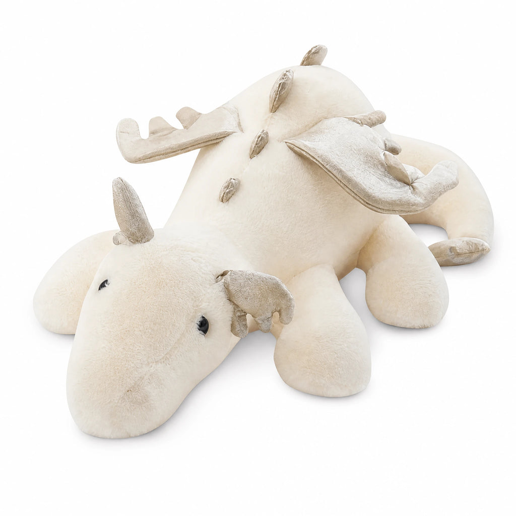 Dragon Plush with Wings in Cream White Cotton - Fond blanc